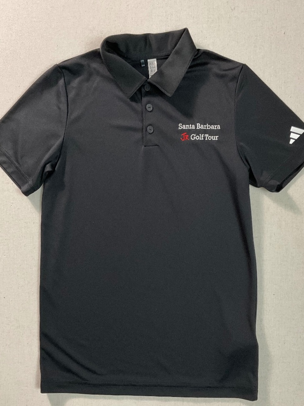 adidas Youth Black Golf Polo Santa Barbara Jr Golf Tour Embroidered Size M